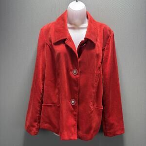 Womens Red Corduroy Button Jacket Blazer Size L by Requirements Career Casual